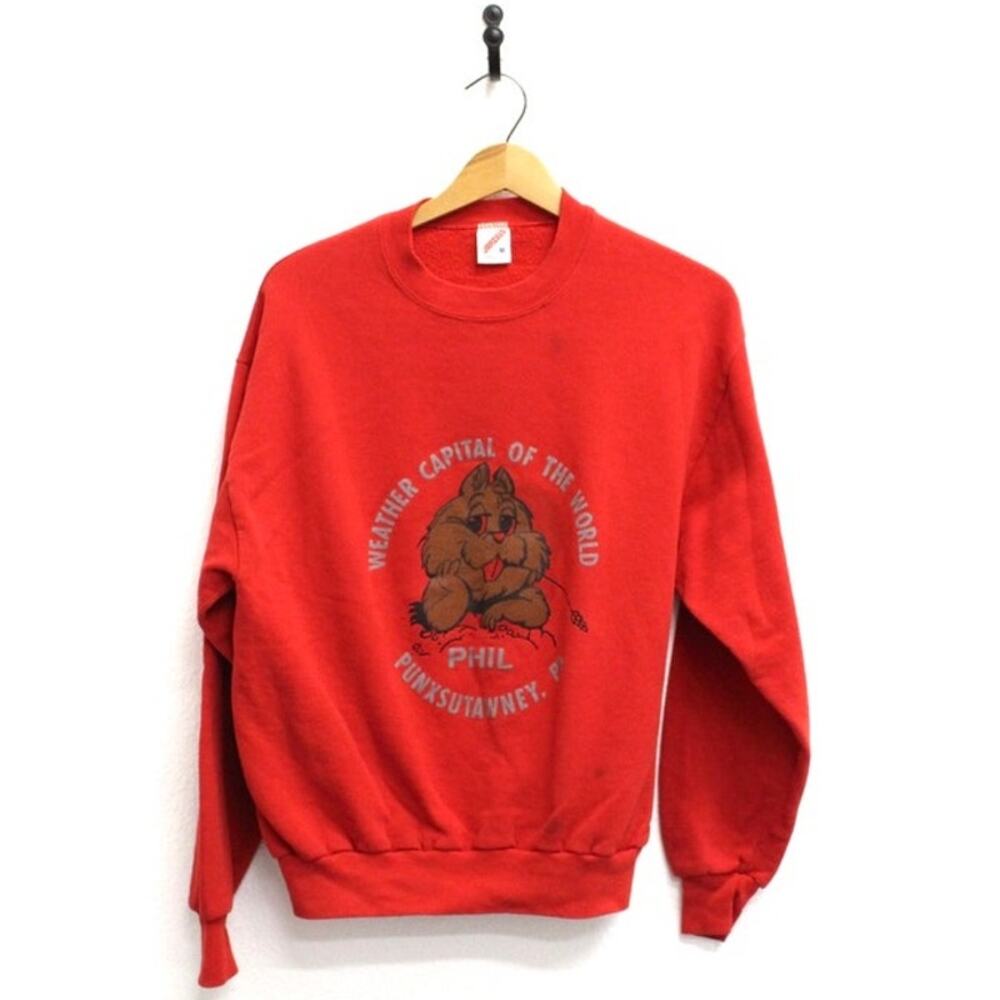 Vintage Punxsutawney Phil Groundhog Day Weather Capital Sweatshirt Medium